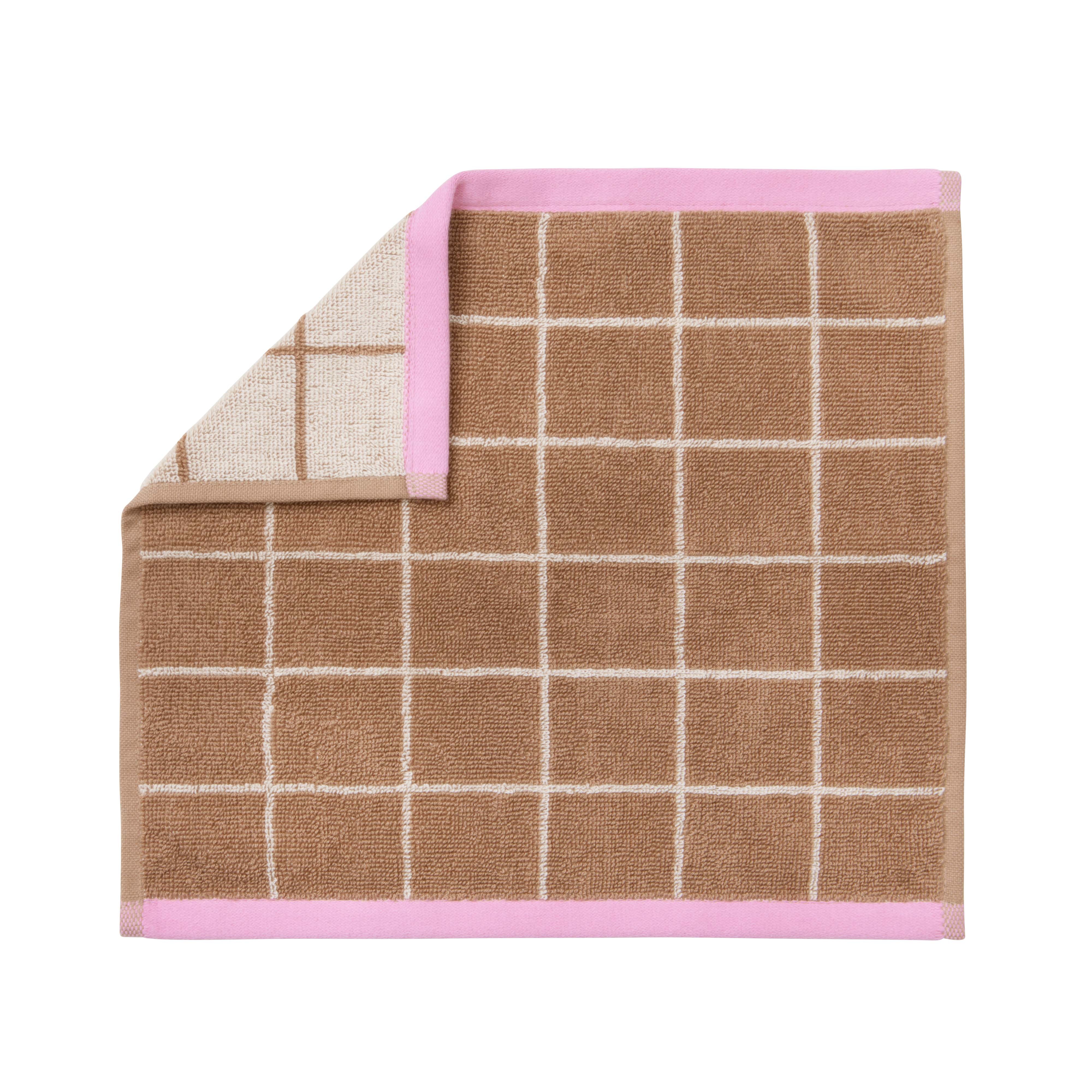 Checked håndklæde - brun/ivory/pink